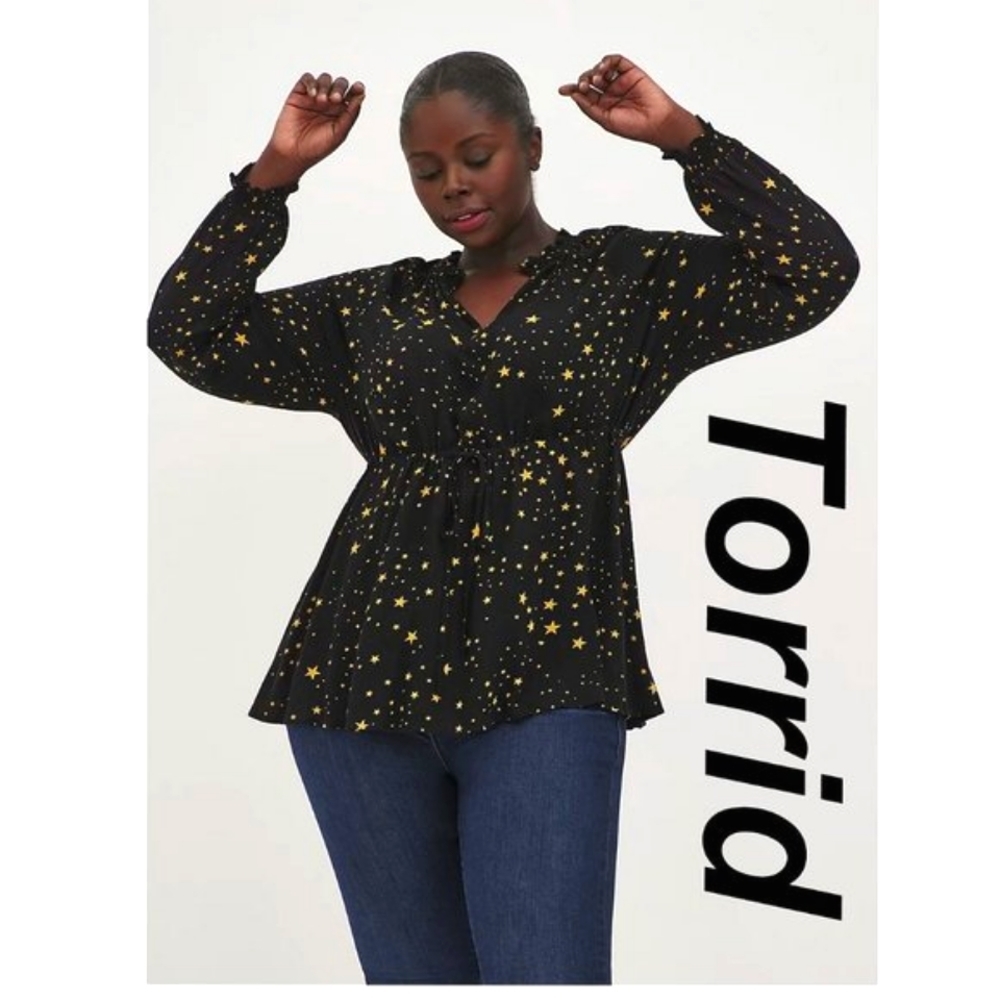 Torrid Peasant Blouse with Gold Stars